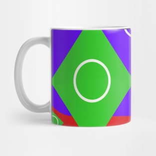 Traffic Jam. A vivid design using bright colors and shapes, blue, pink, red, green, purple, yellow and white. Mug